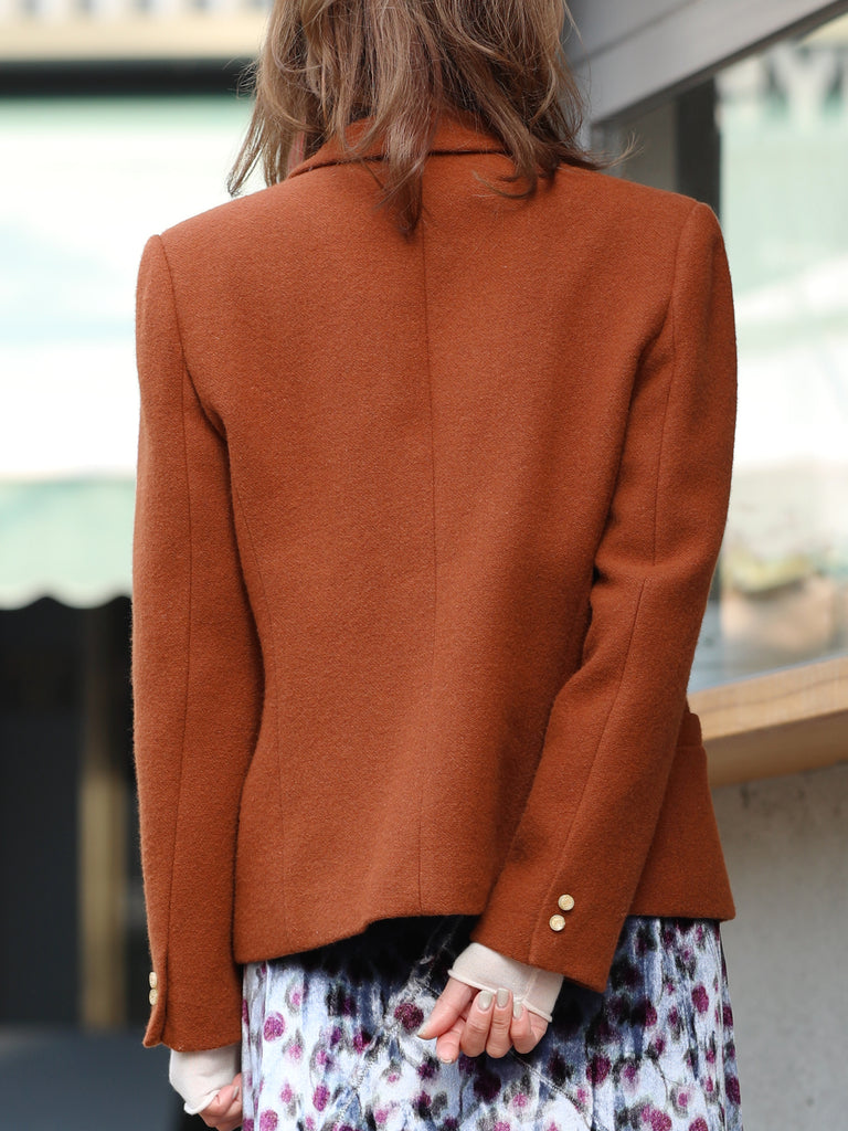 Rich Cinnamon Double-Breasted Woollen Tailored Blazer