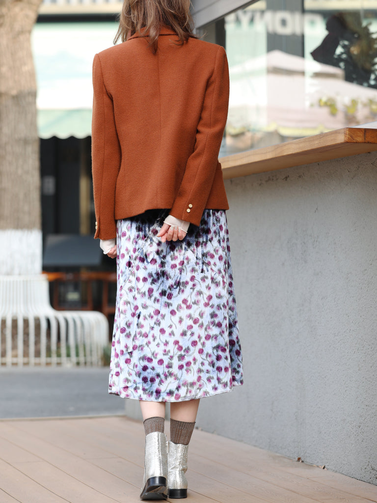 Rich Cinnamon Double-Breasted Woollen Tailored Blazer