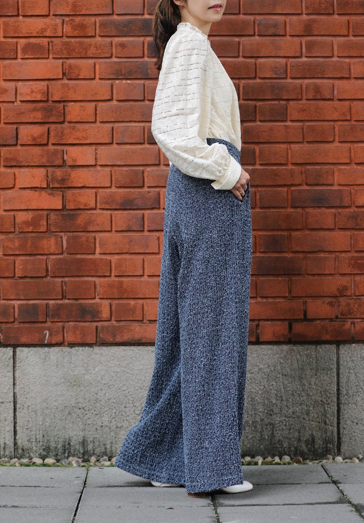 Ivory Sheer Stripe Textured Ruffle Neck Long Sleeve Blouse