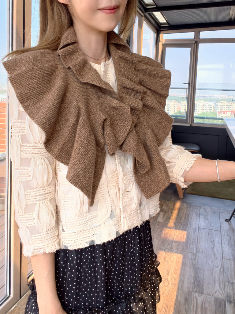 New Colour! Toasted Truffle Luxe Cashmere Ruffle Collar Wrap