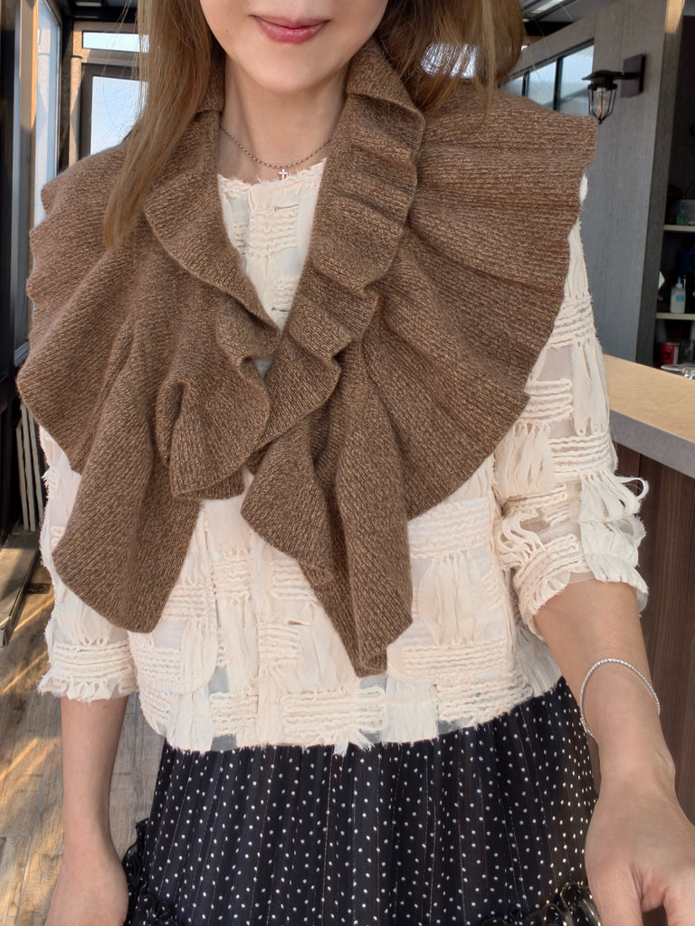 New Colour! Toasted Truffle Luxe Cashmere Ruffle Collar Wrap