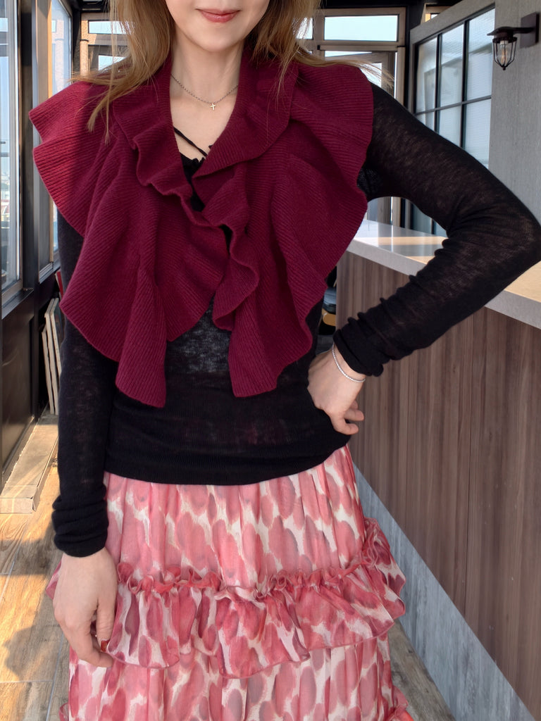 New Colour! Mulberry Velvet Luxe Cashmere Ruffle Collar Wrap