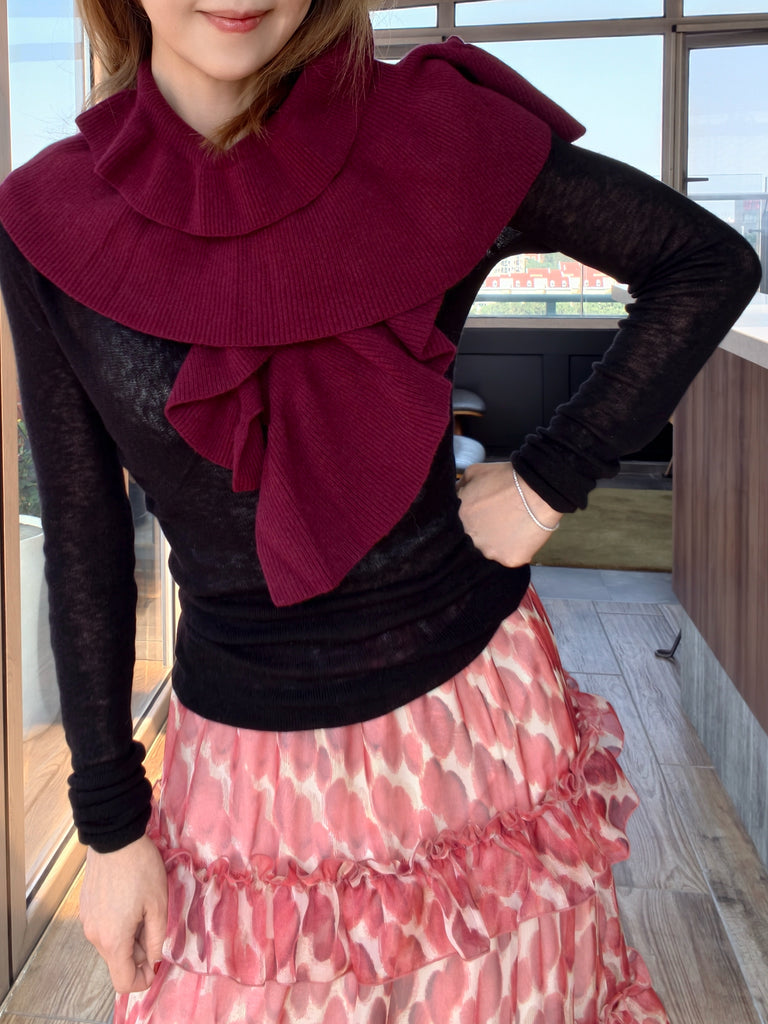 New Colour! Mulberry Velvet Luxe Cashmere Ruffle Collar Wrap