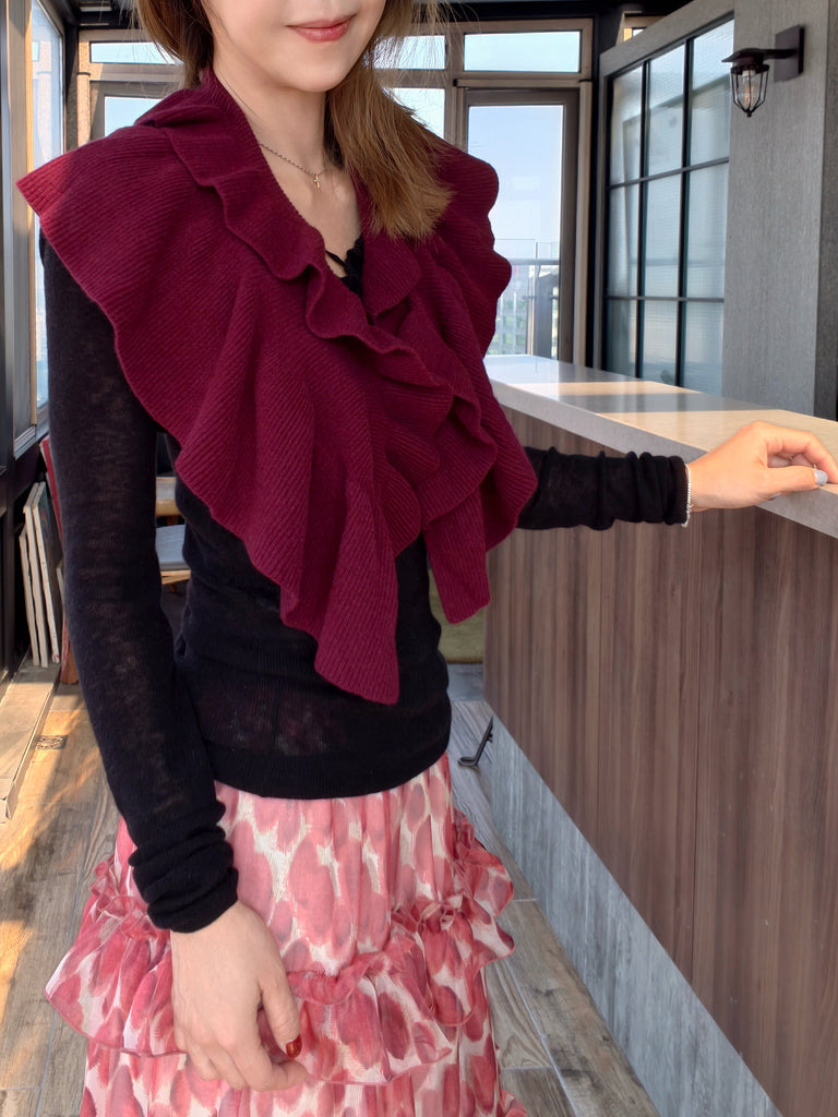 New Colour! Mulberry Velvet Luxe Cashmere Ruffle Collar Wrap