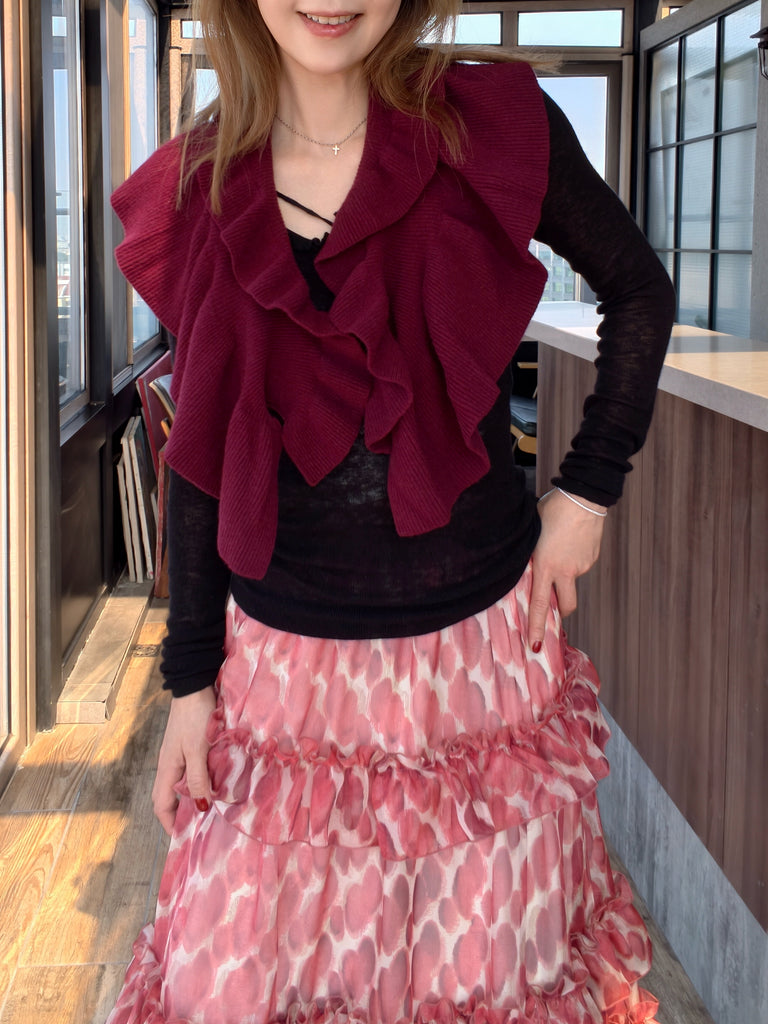 New Colour! Mulberry Velvet Luxe Cashmere Ruffle Collar Wrap