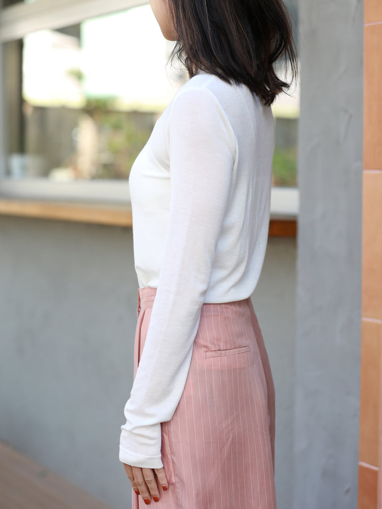 White Soft Touch Long-Sleeve Cotton-Blend Layering Tee