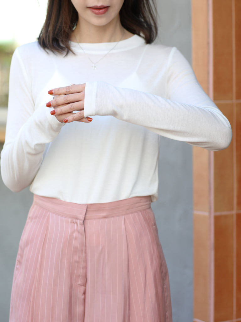 White Soft Touch Long-Sleeve Cotton-Blend Layering Tee