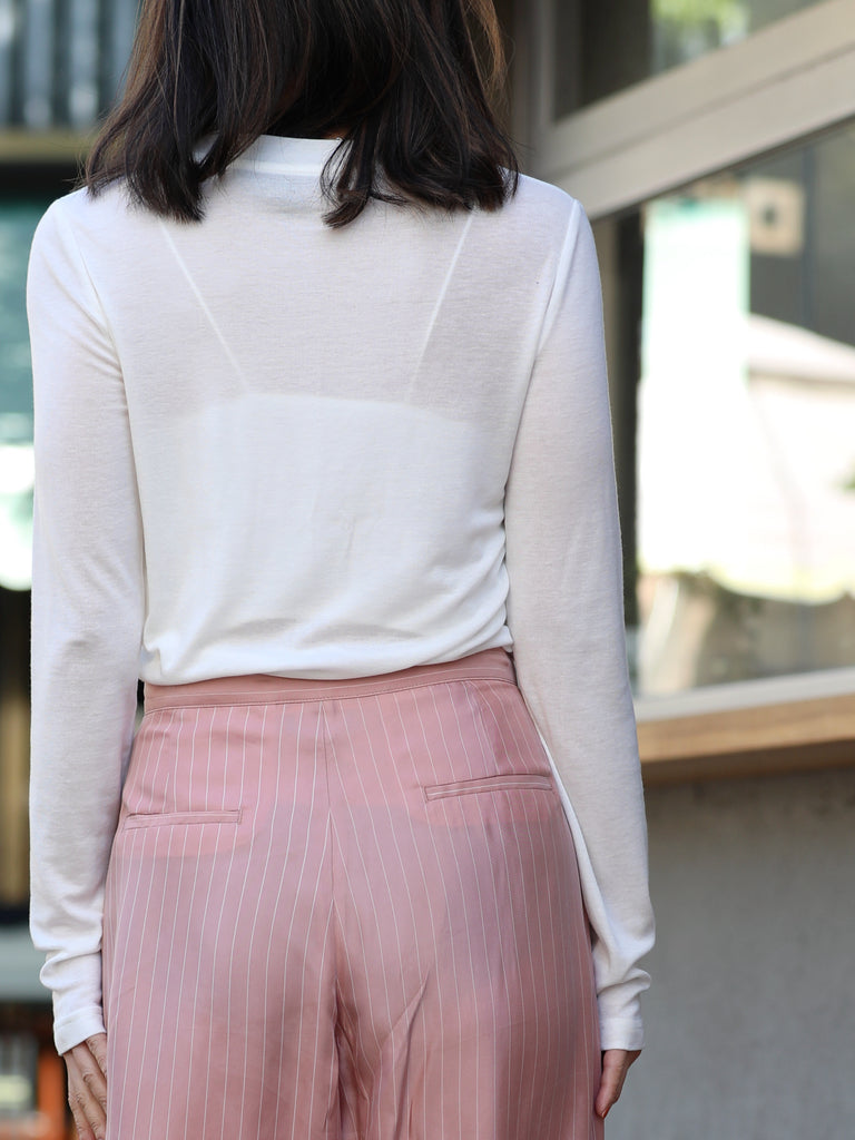 White Soft Touch Long-Sleeve Cotton-Blend Layering Tee