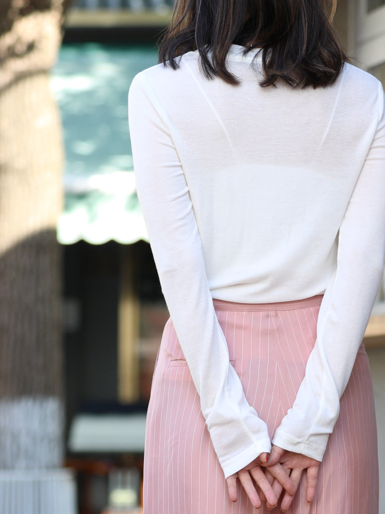 White Soft Touch Long-Sleeve Cotton-Blend Layering Tee