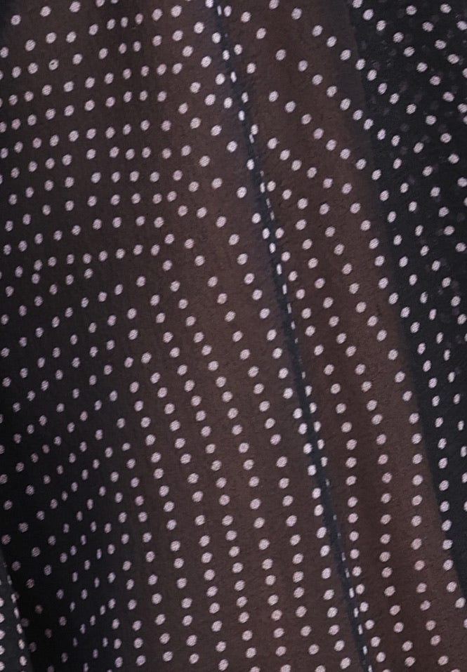 Black/Pink Dots Pleated Collar Flared Cuff Silky Blouse