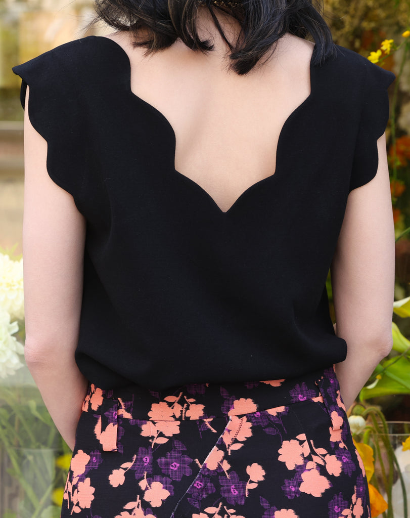 Classic Black V-Neck Scalloped Tank Top