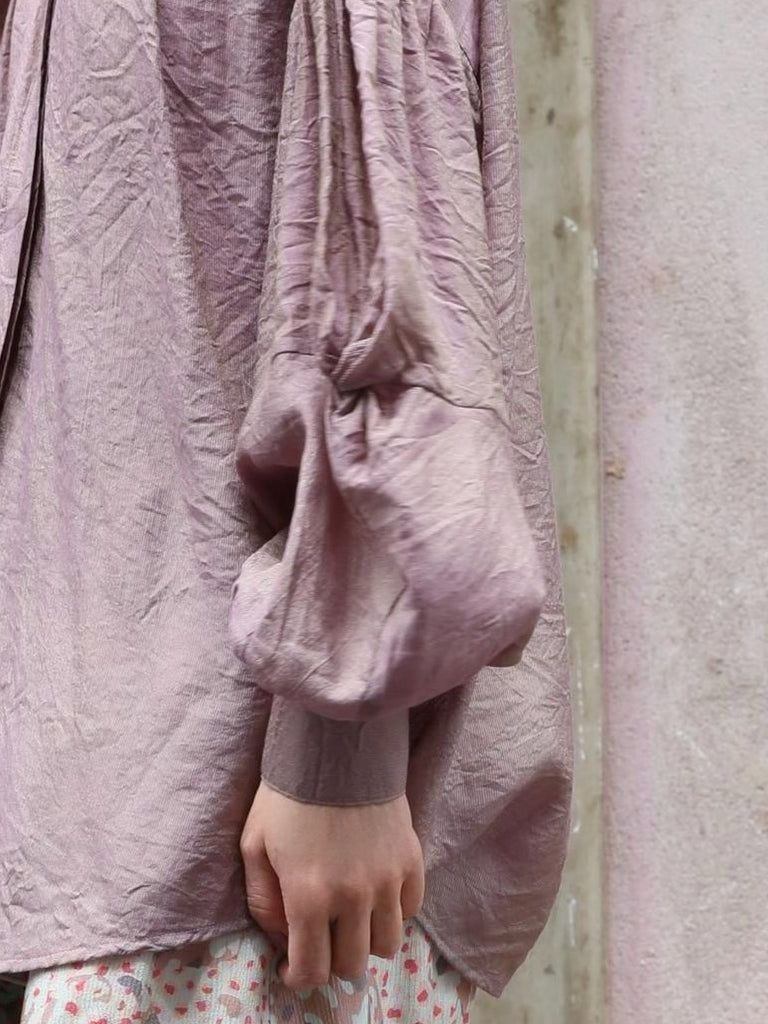 Dusty Violet Crinkled Knot Balloon Sleeve Longline Blouse