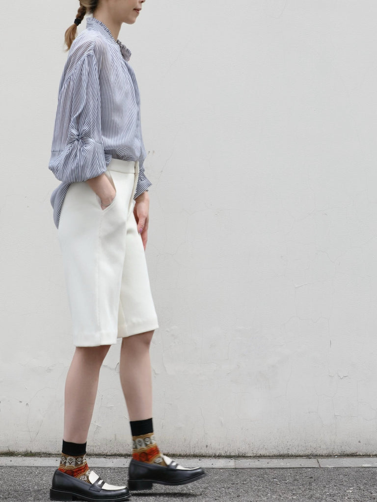Blue White Striped Knot Balloon Sleeve Longline Blouse