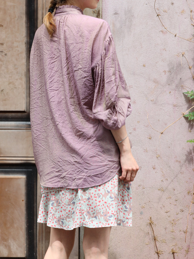 Dusty Violet Crinkled Knot Balloon Sleeve Longline Blouse
