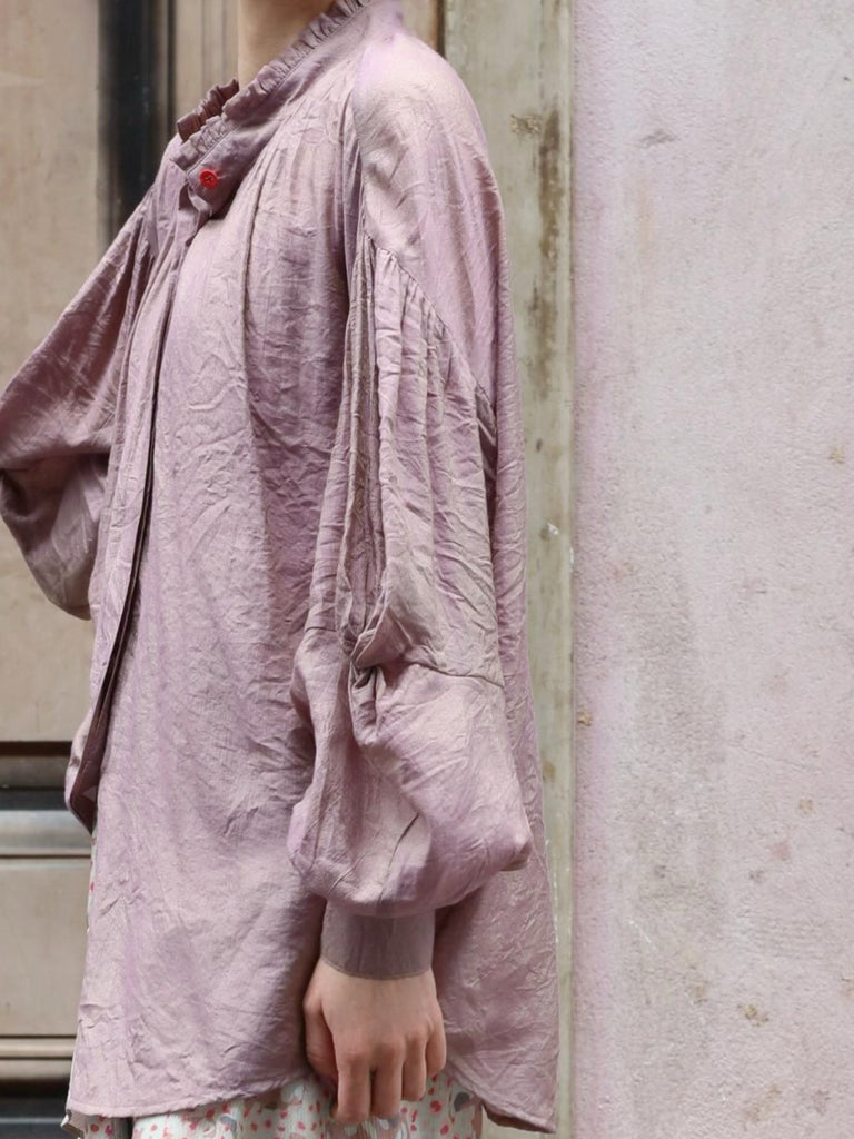 Dusty Violet Crinkled Knot Balloon Sleeve Longline Blouse