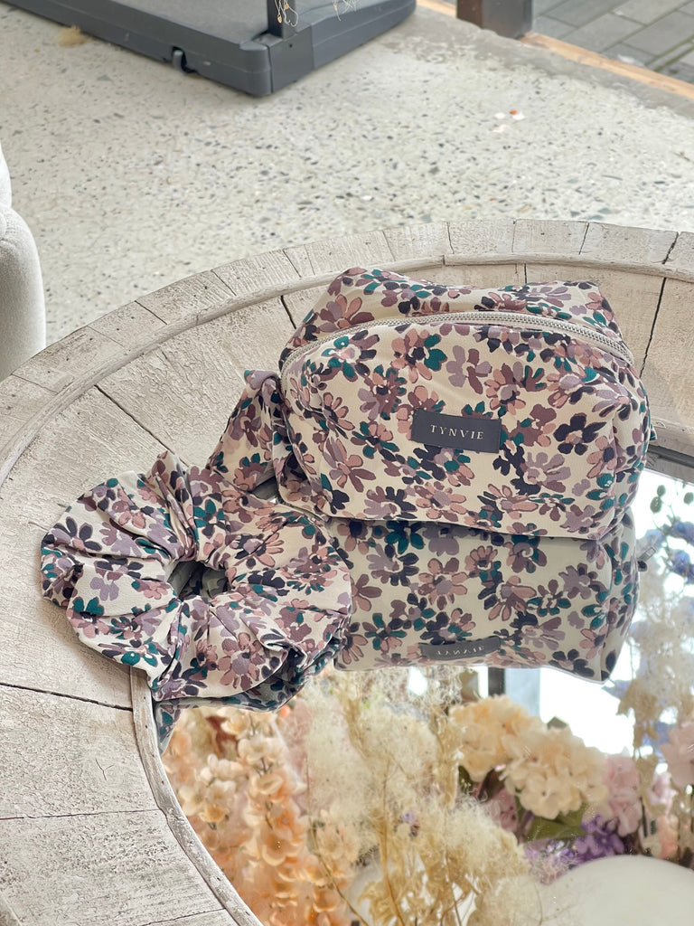 Painterly Floral Knotted Bow Boxy Pouch & Scrunchie Duo