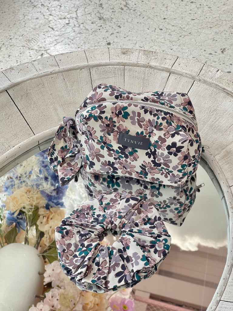 Painterly Floral Knotted Bow Boxy Pouch & Scrunchie Duo