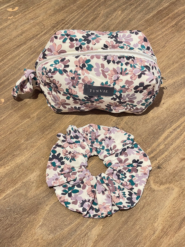 Painterly Floral Knotted Bow Boxy Pouch & Scrunchie Duo