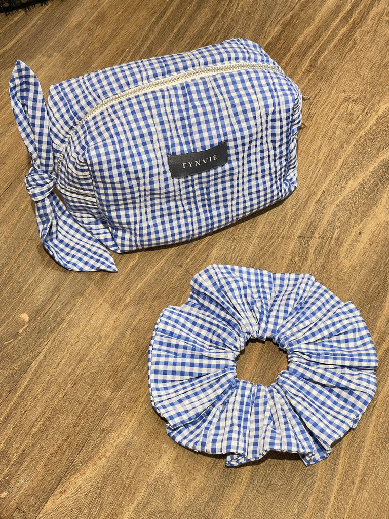 Gingham Check Knotted Bow Boxy Pouch & Scrunchie Duo