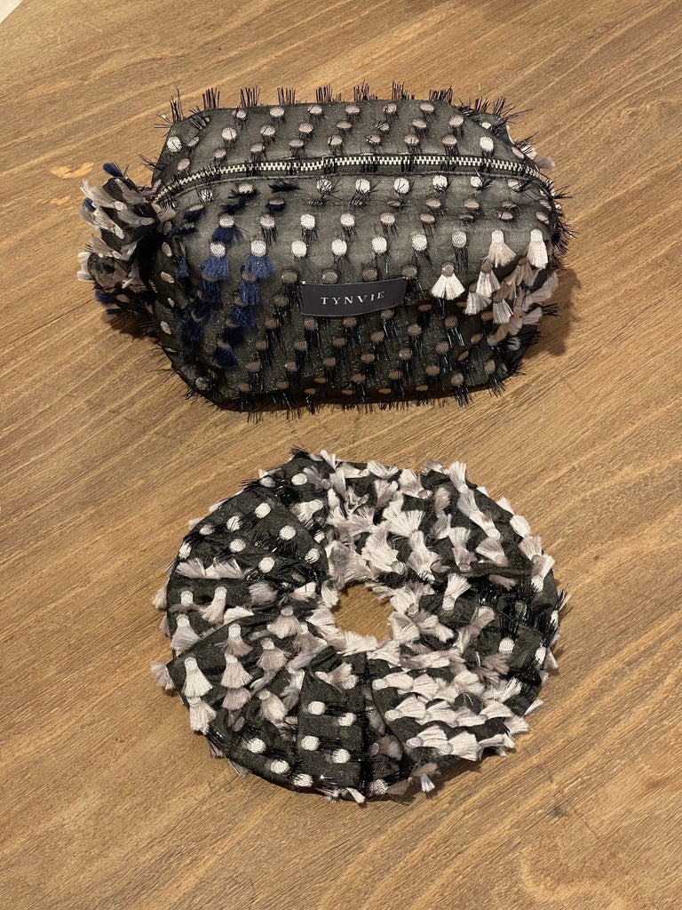 Textured Fringe Knotted Bow Boxy Pouch & Scrunchie Duo