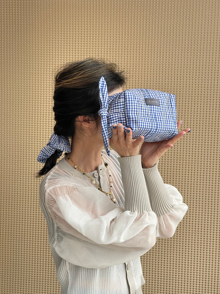 Gingham Check Knotted Bow Boxy Pouch & Scrunchie Duo