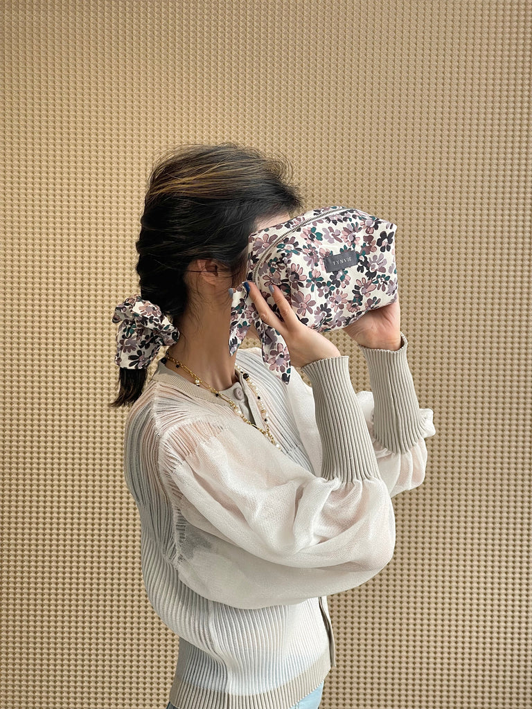 Painterly Floral Knotted Bow Boxy Pouch & Scrunchie Duo