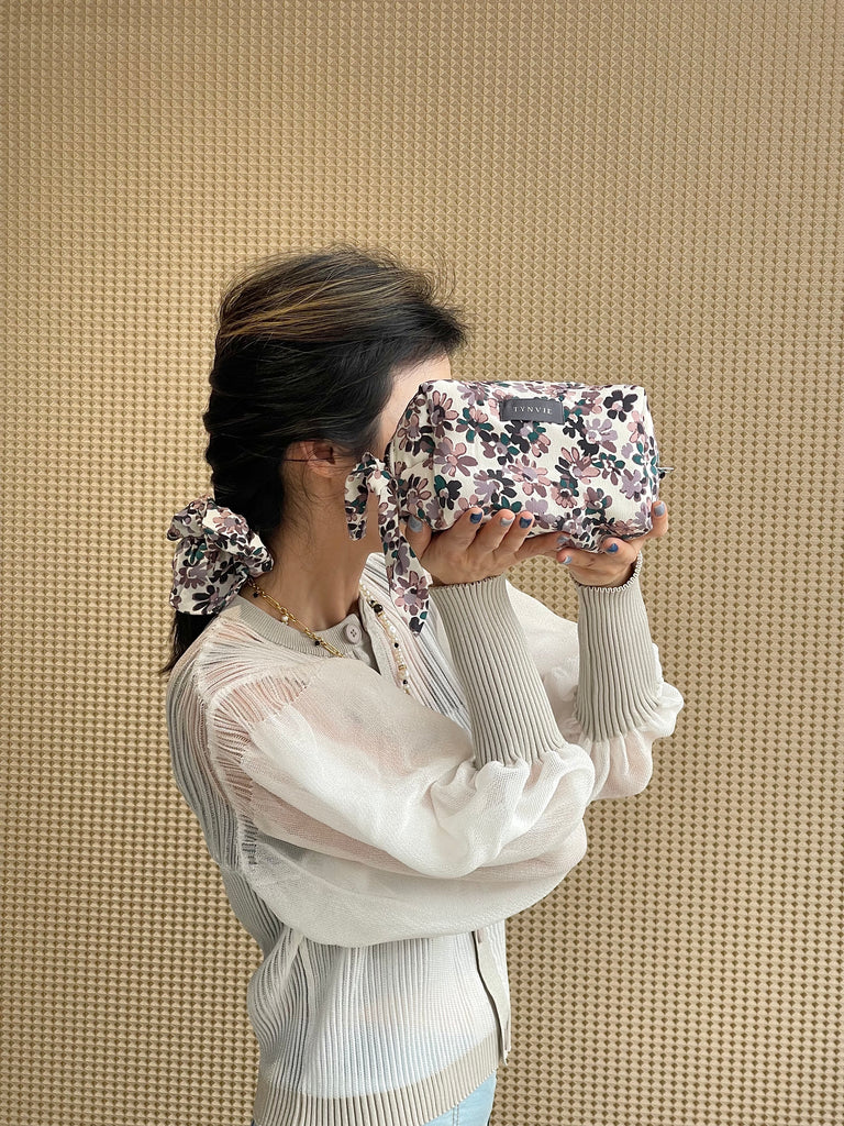Painterly Floral Knotted Bow Boxy Pouch & Scrunchie Duo