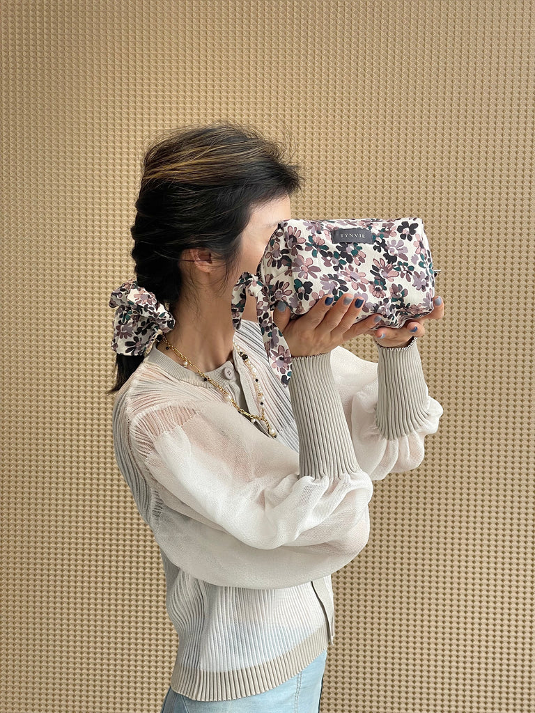 Painterly Floral Knotted Bow Boxy Pouch & Scrunchie Duo