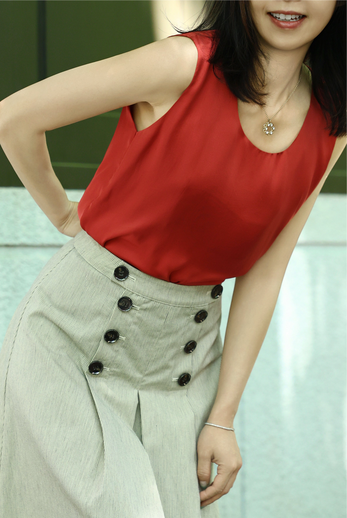 Rust Red Round Neck Breezy Silk Tank