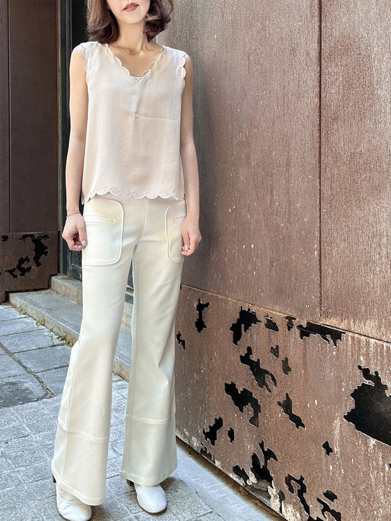 Final Sale! Misty Pink V-Neck Scalloped Texture Silk Tank