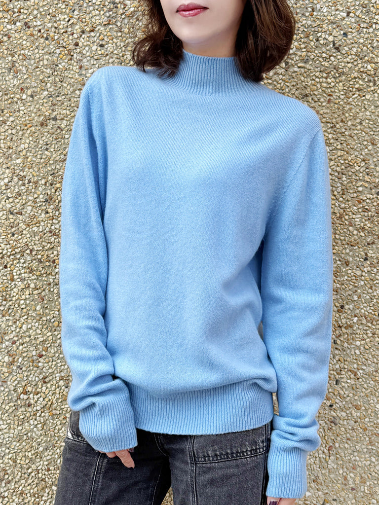 Surprise Sale! Baby Blue High-Neck Cashmere Wool Blend Essential Jumper