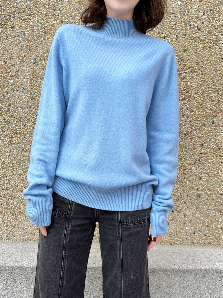 Surprise Sale! Baby Blue High-Neck Cashmere Wool Blend Essential Jumper