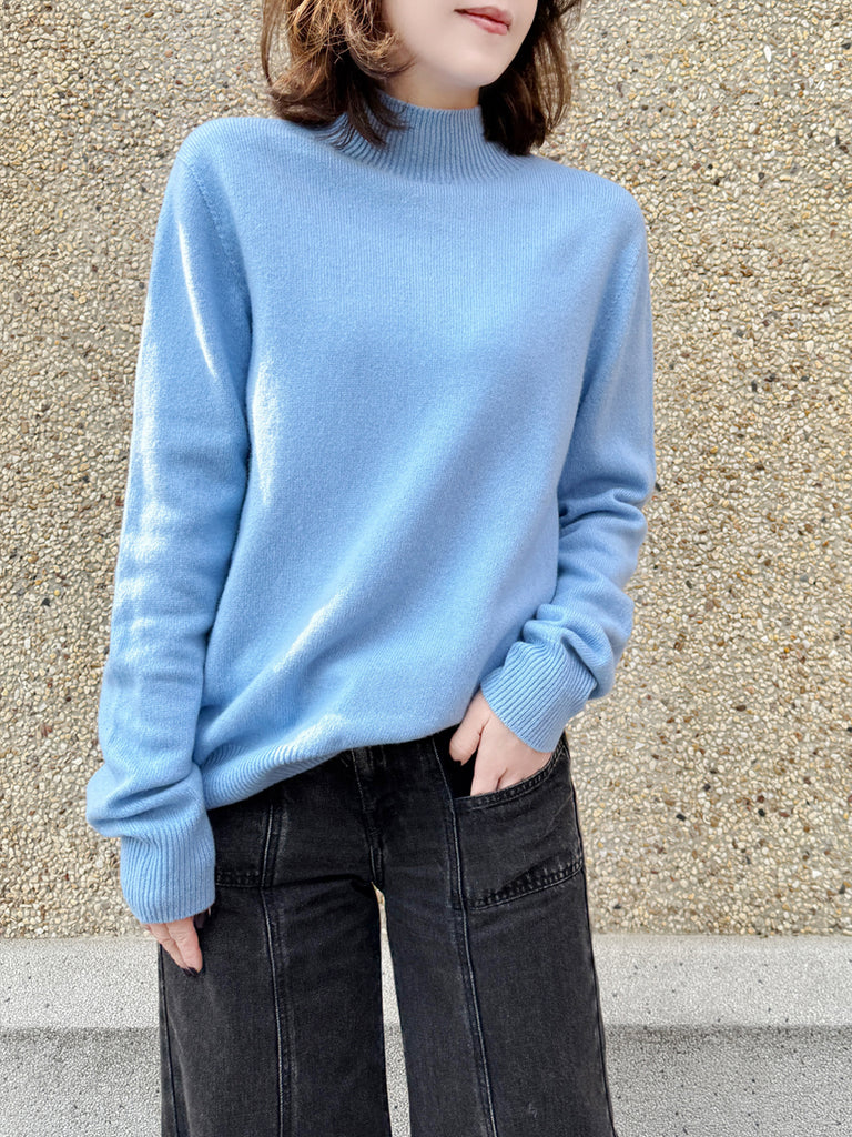 Surprise Sale! Baby Blue High-Neck Cashmere Wool Blend Essential Jumper