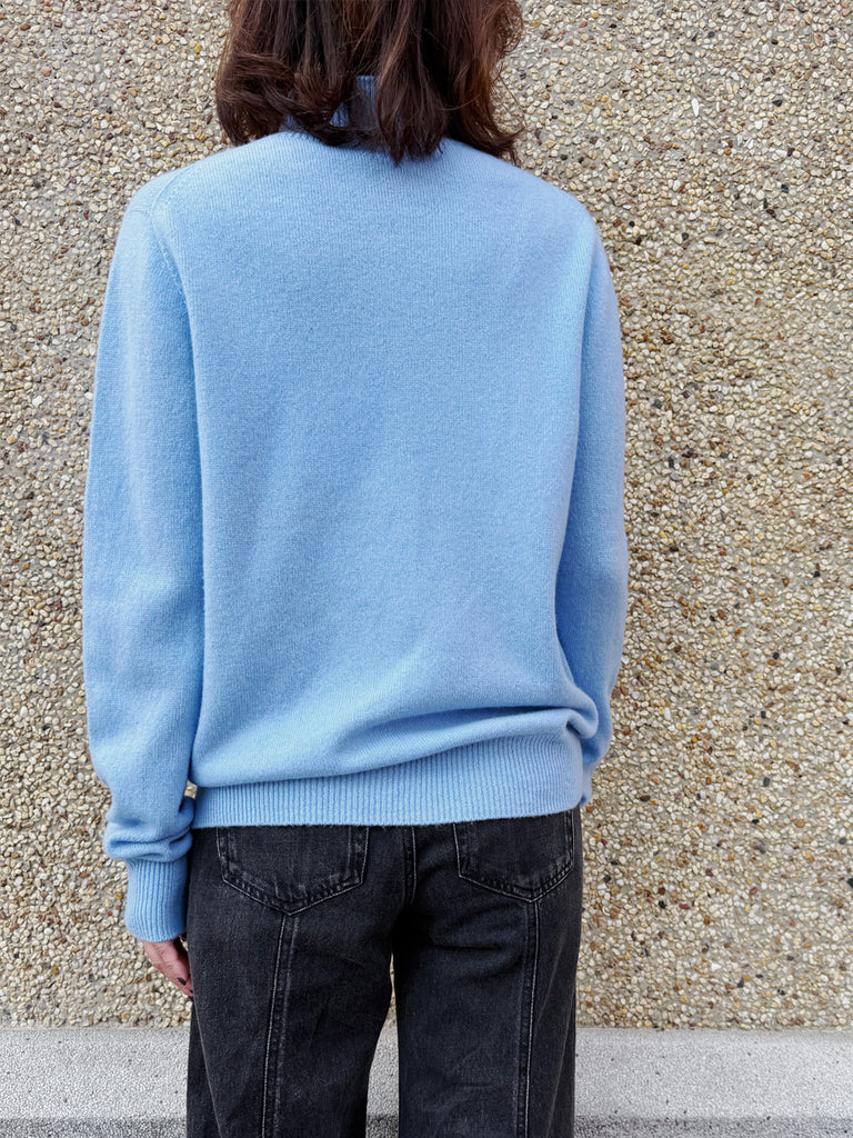 Surprise Sale! Baby Blue High-Neck Cashmere Wool Blend Essential Jumper