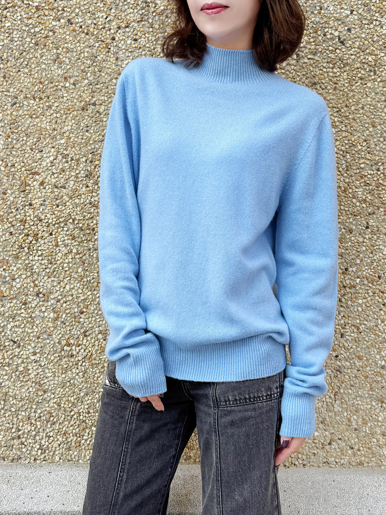 Surprise Sale! Baby Blue High-Neck Cashmere Wool Blend Essential Jumper