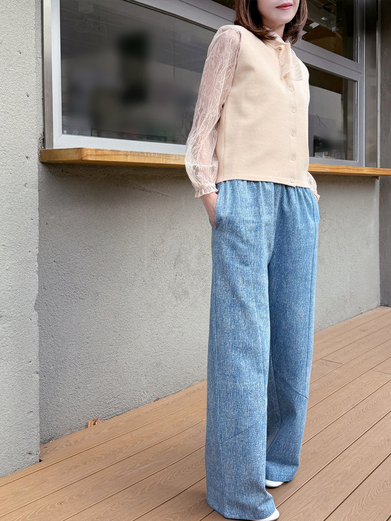 Ecru Lace Scarf Collar Woollen Padded Shoulder Cardigan