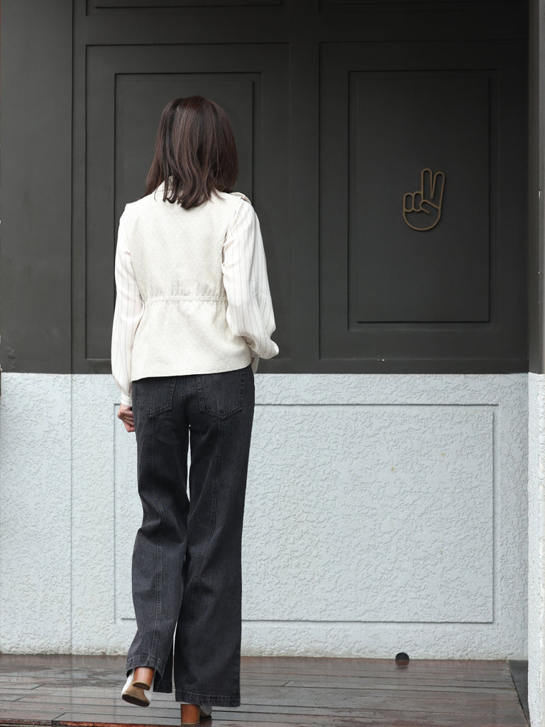 Washed Black Seam Detailed Trumpet Jeans