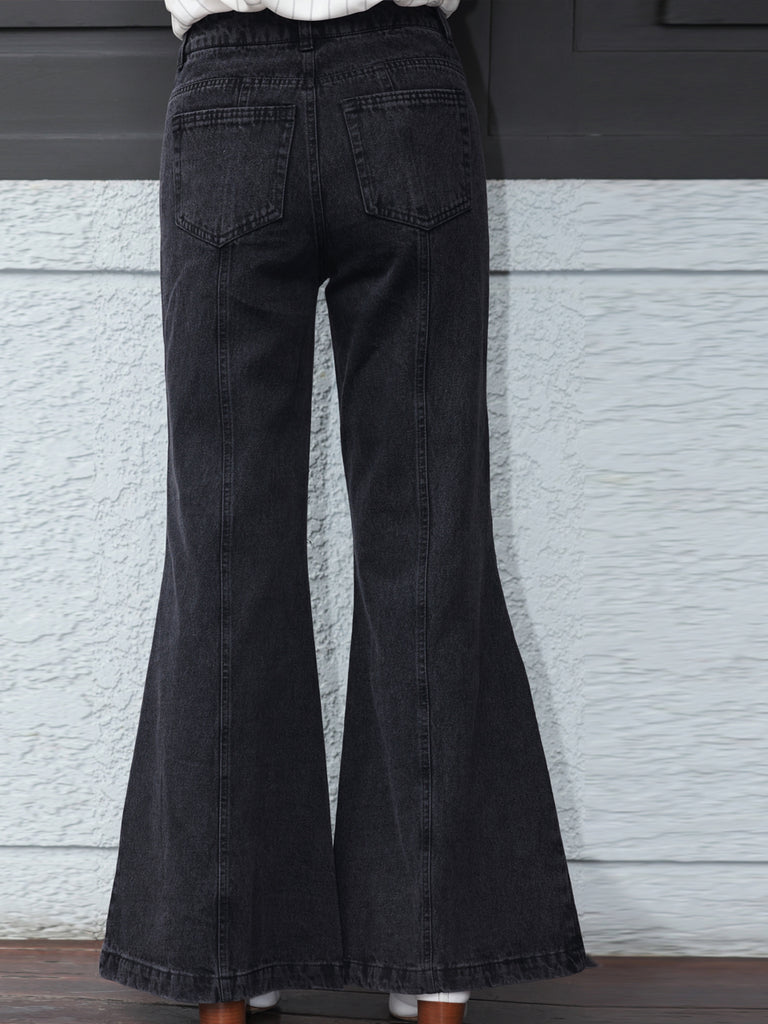Washed Black Seam Detailed Trumpet Jeans