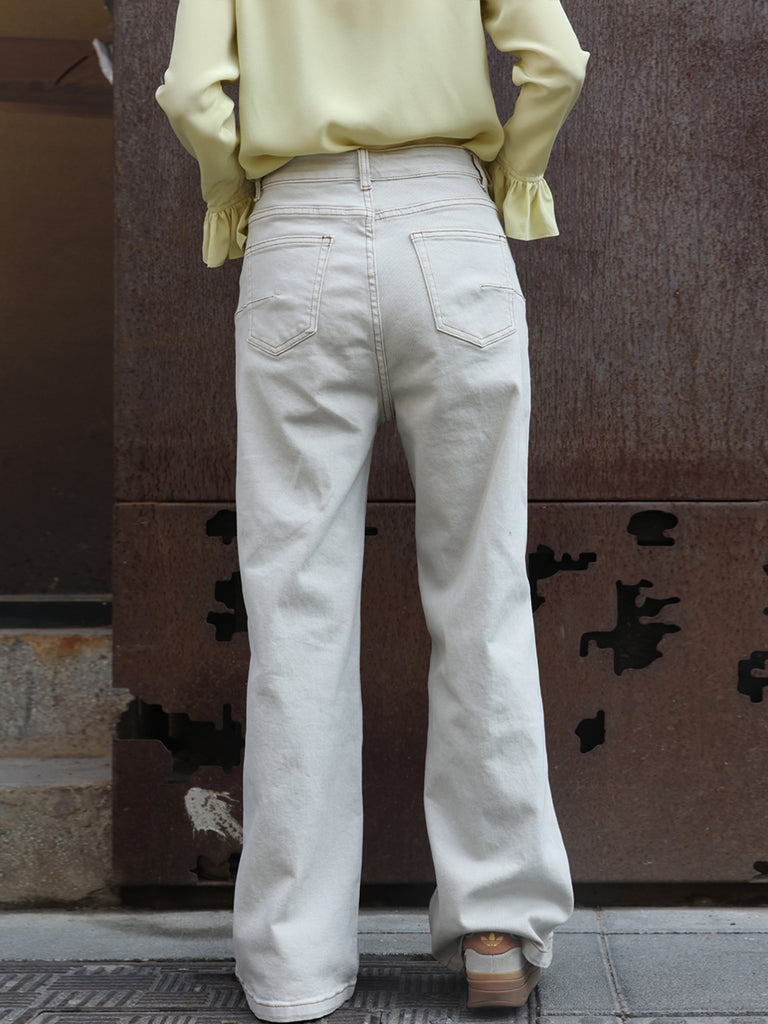 Oyster Grey White Wash Contrasting Stitches Straight Leg Jeans