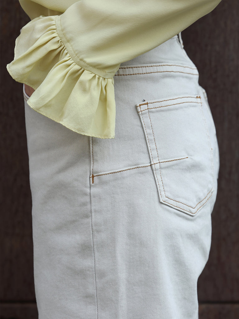 Oyster Grey White Wash Contrasting Stitches Straight Leg Jeans