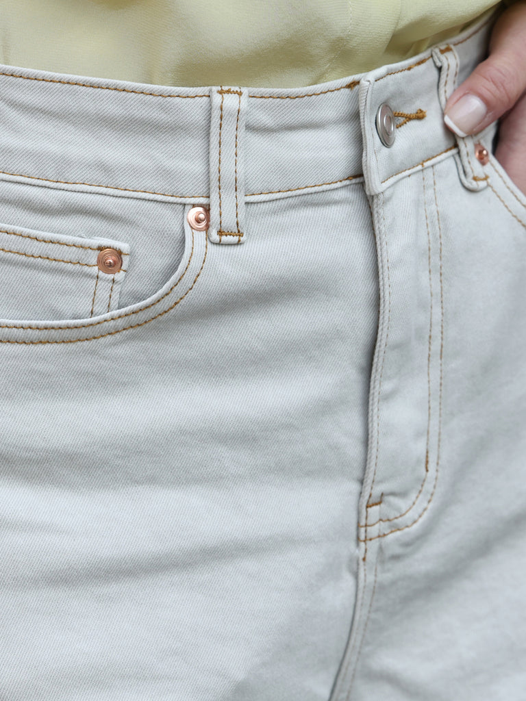 Oyster Grey White Wash Contrasting Stitches Straight Leg Jeans