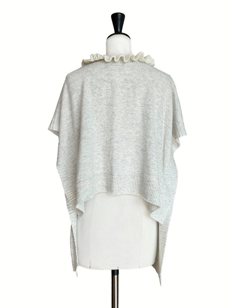 灰色/象牙色不對稱荷葉邊奢華羊毛 Ruana - 圍巾