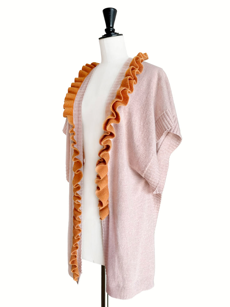 粉紅色/橙色不對稱荷葉邊奢華羊毛 Ruana - 圍巾
