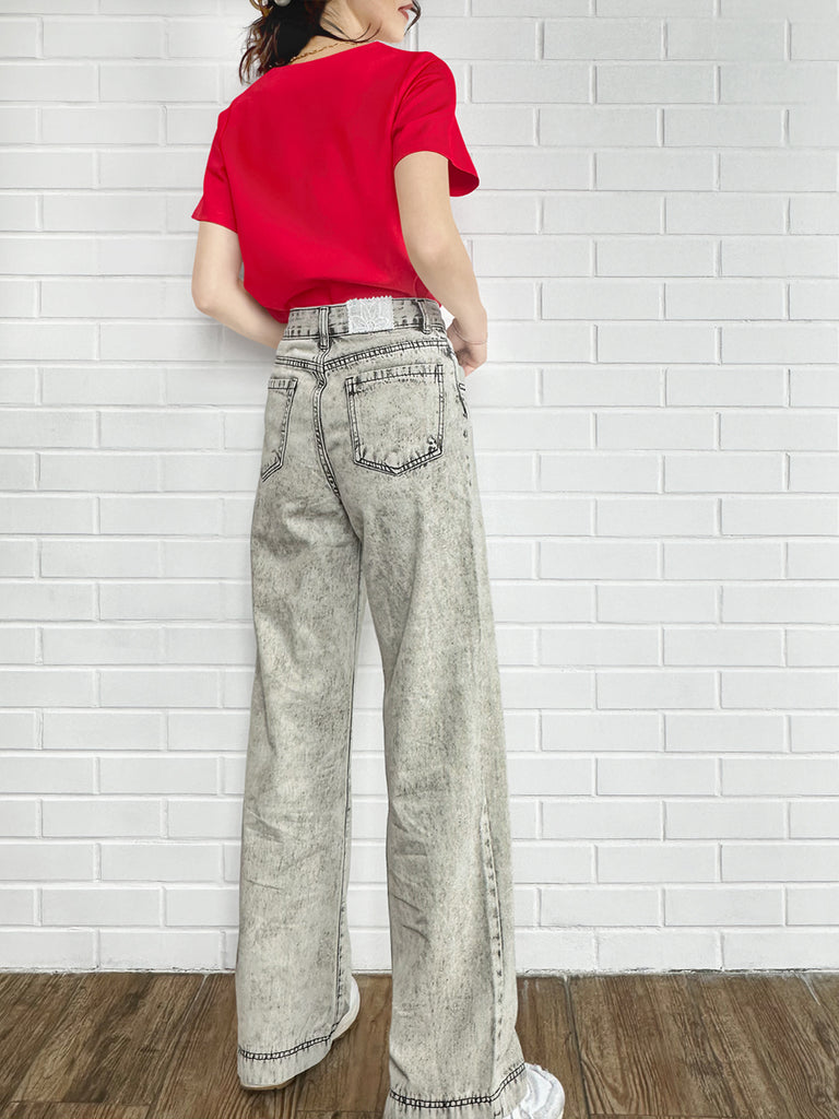 Final Sale! Red Cut Out Collar Structure Cotton Blend Tee