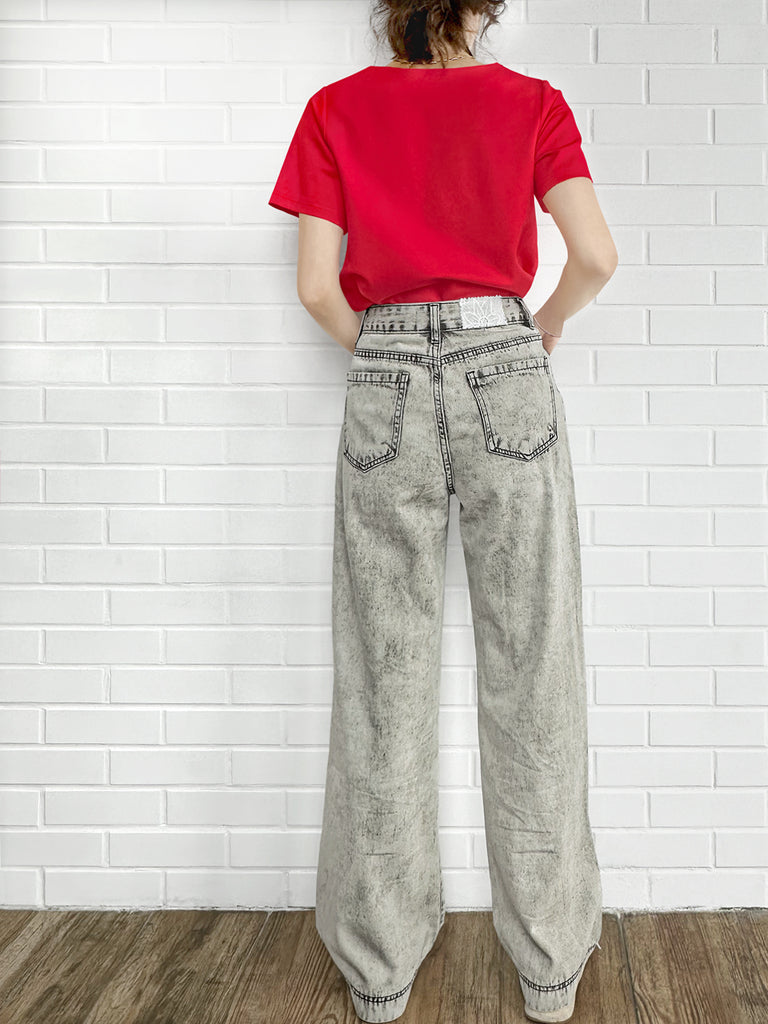 Final Sale! Red Cut Out Collar Structure Cotton Blend Tee