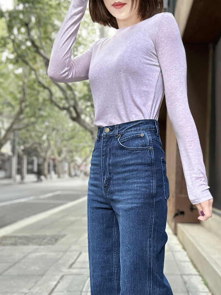 Dark Blue Mid Wash Flared Logo Embroidery Jeans