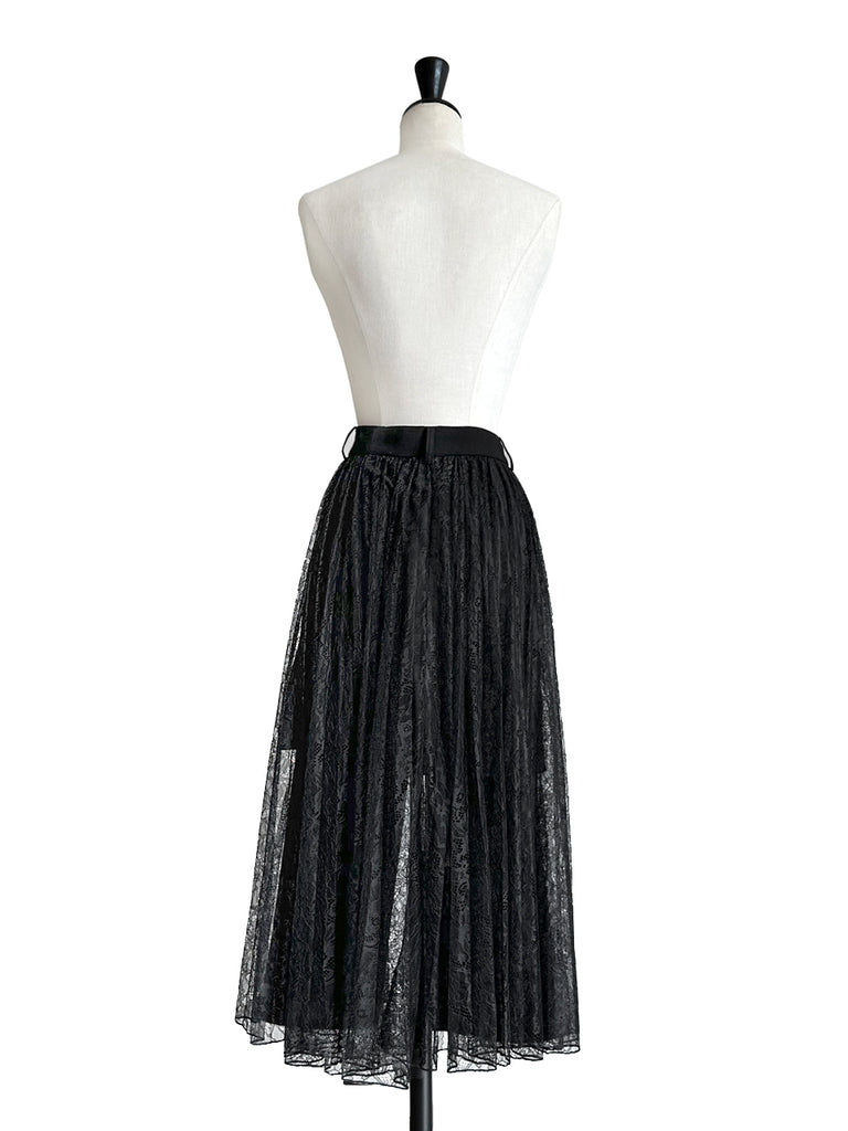 Final Sale! Black Slit Front Pencil Skirt With Pleated Lace Back