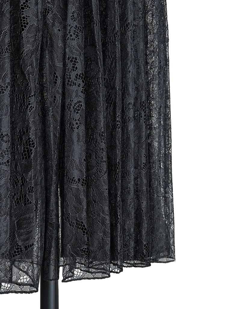 Final Sale! Black Slit Front Pencil Skirt With Pleated Lace Back