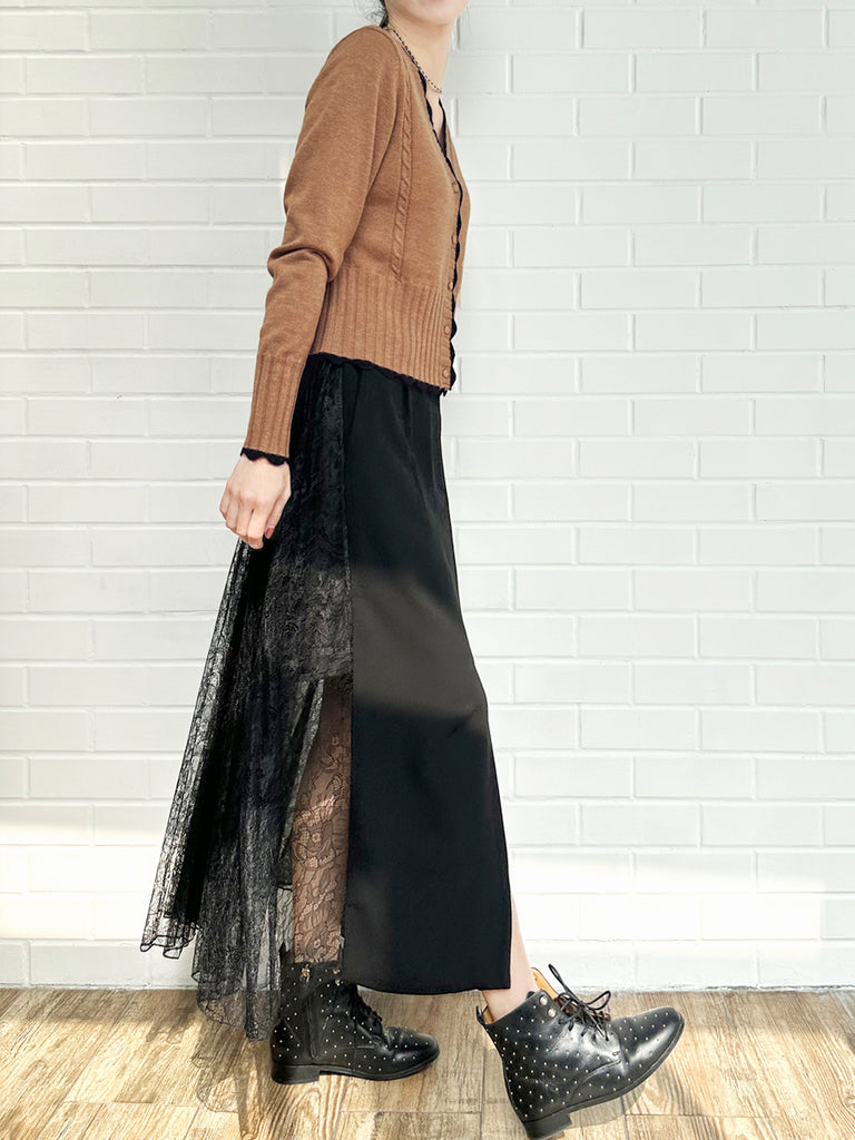 Surprise Sale! Beige Contrast Scallop Trim Cashmere & Wool Cropped Cardigan