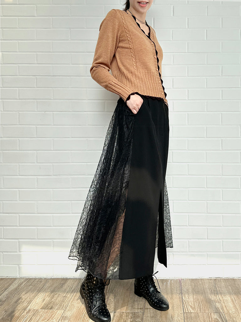 Surprise Sale! Beige Contrast Scallop Trim Cashmere & Wool Cropped Cardigan